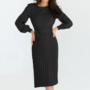 V-neck knitted fishtail skirt with long sleeve